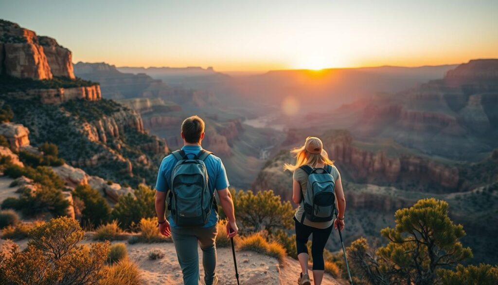 couple hiking grand canyon trails